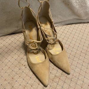 Tan suede lace up Sam Edelman pumps